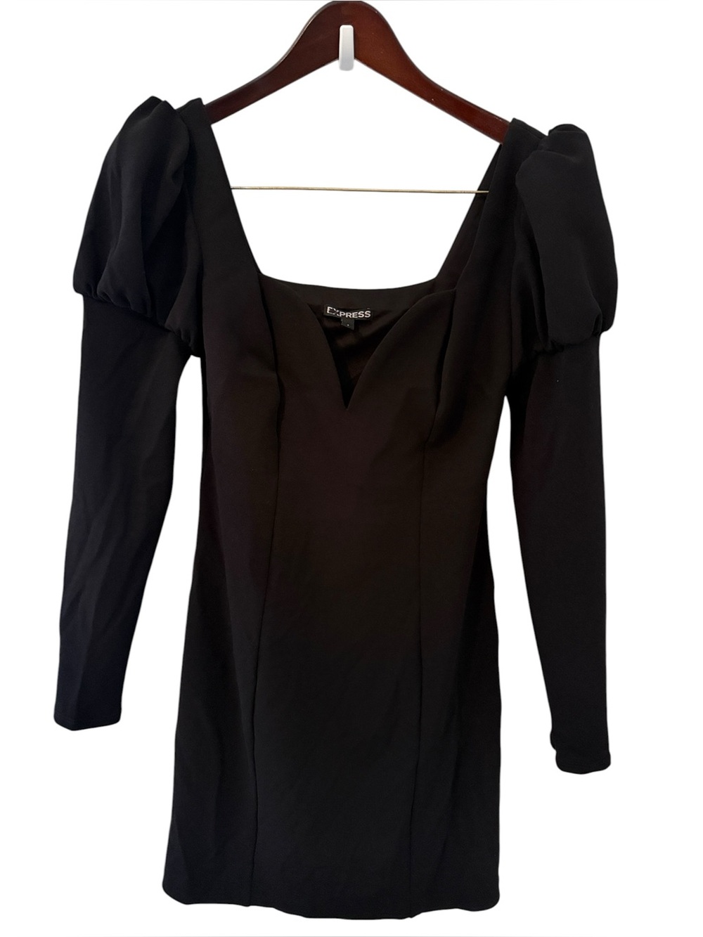 Express Black Puff-Sleeve structured date night going out LBD Mini Dress